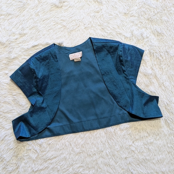 Y2K Vintage Cindy USA Iridescent Aqua Taffeta Cocktail Dress with Shrug Size 3XL - Picture 7 of 16